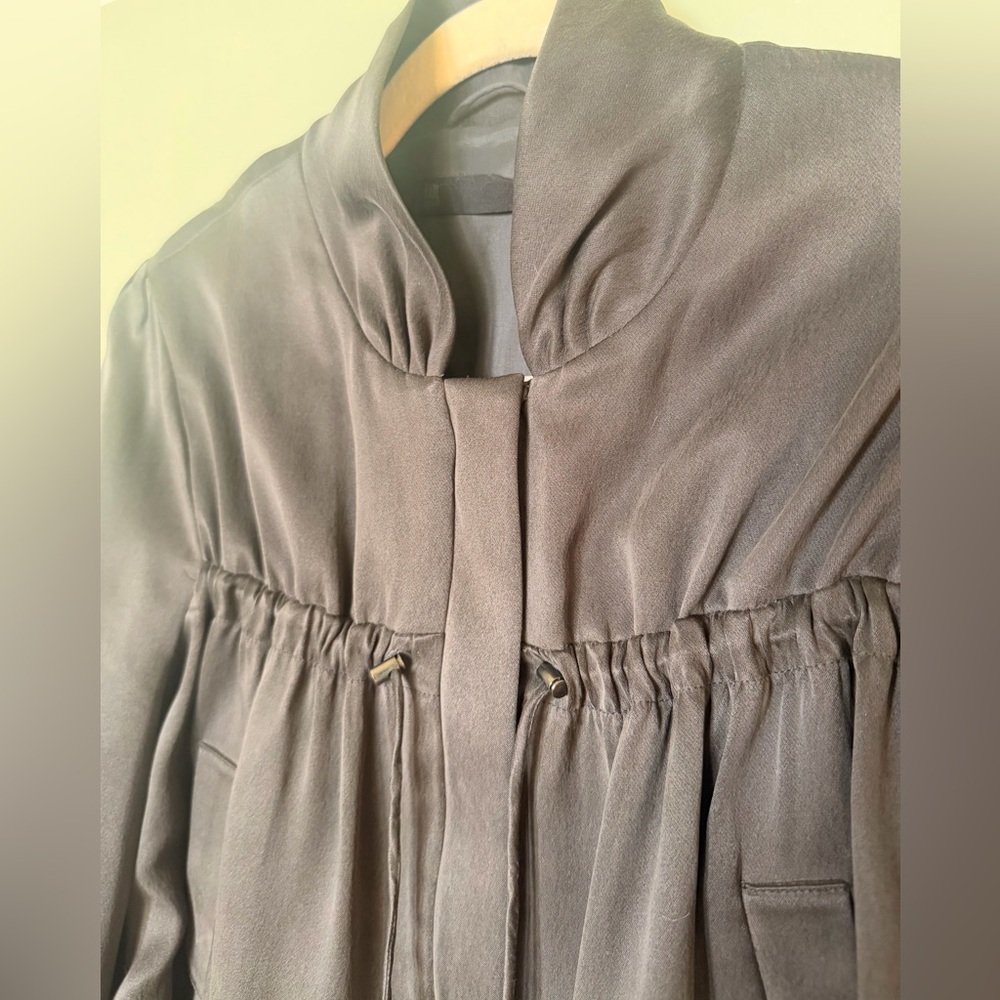 Karl Lagerfeld Olive/Grey Drawstring Cropped silk Blazer/blouse